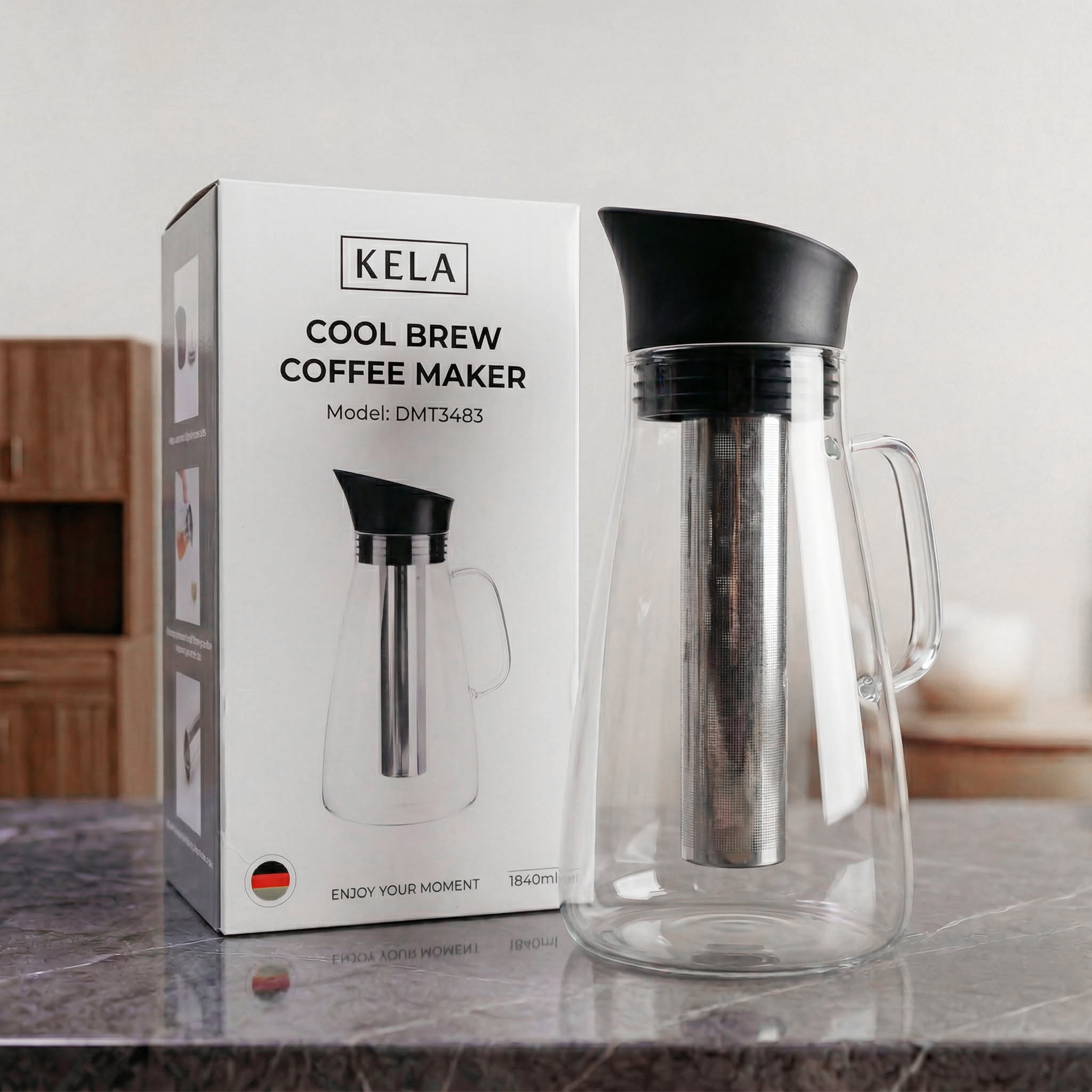 Bình Nước Thủy Tinh Kèm Lõi Lọc KELA 800ml & 1.8L Không Chứa BPA, Thương Hiệu Đức