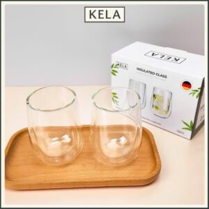 Set 2 cốc thuỷ tinh borosilicate cao cấp 2 lớp không tay cầm Kela 250ml