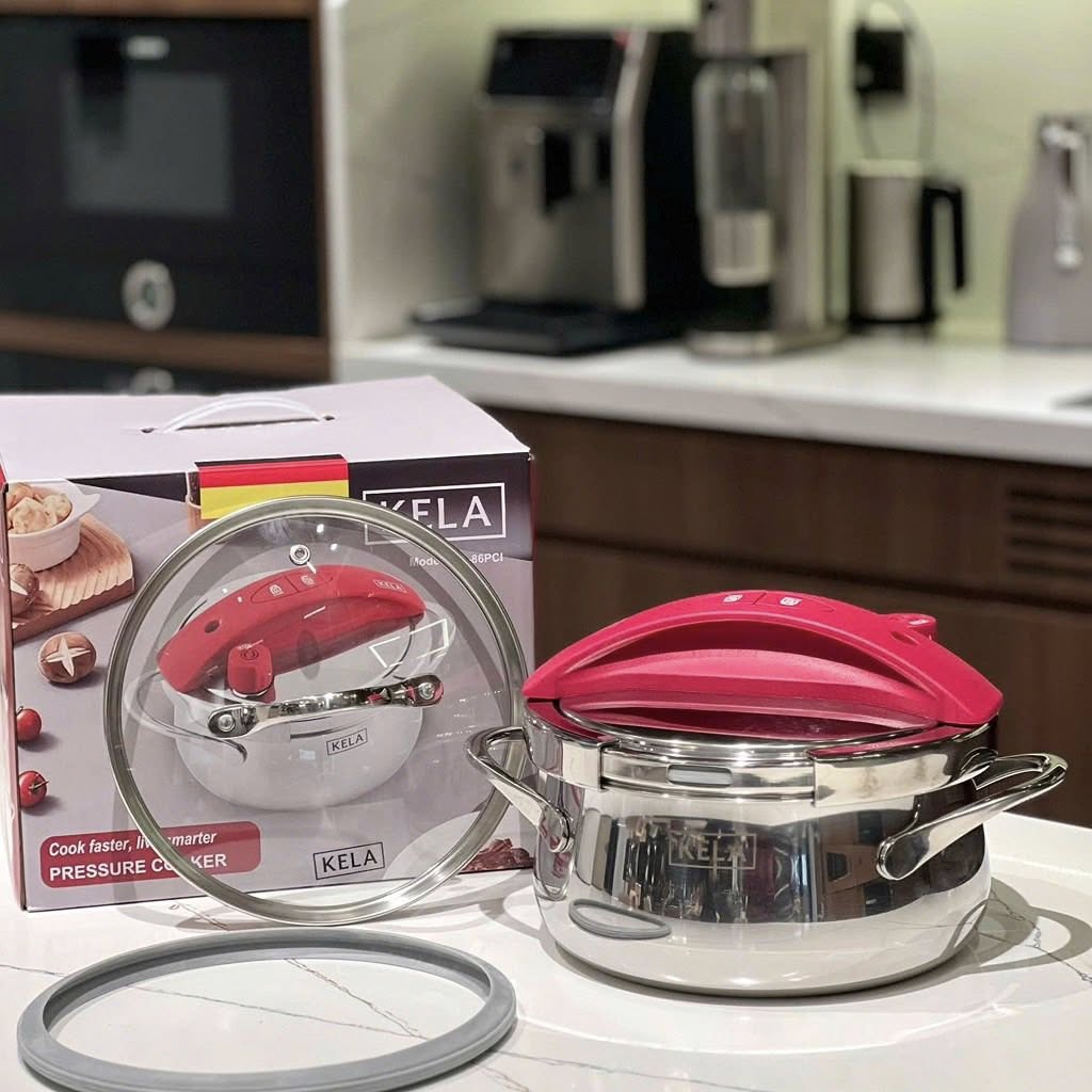 Nồi áp suất Kela đỏ/inox dung tích 3l dễ sử dụng, cao cấp dùng mọi loại bếp - Ảnh 4