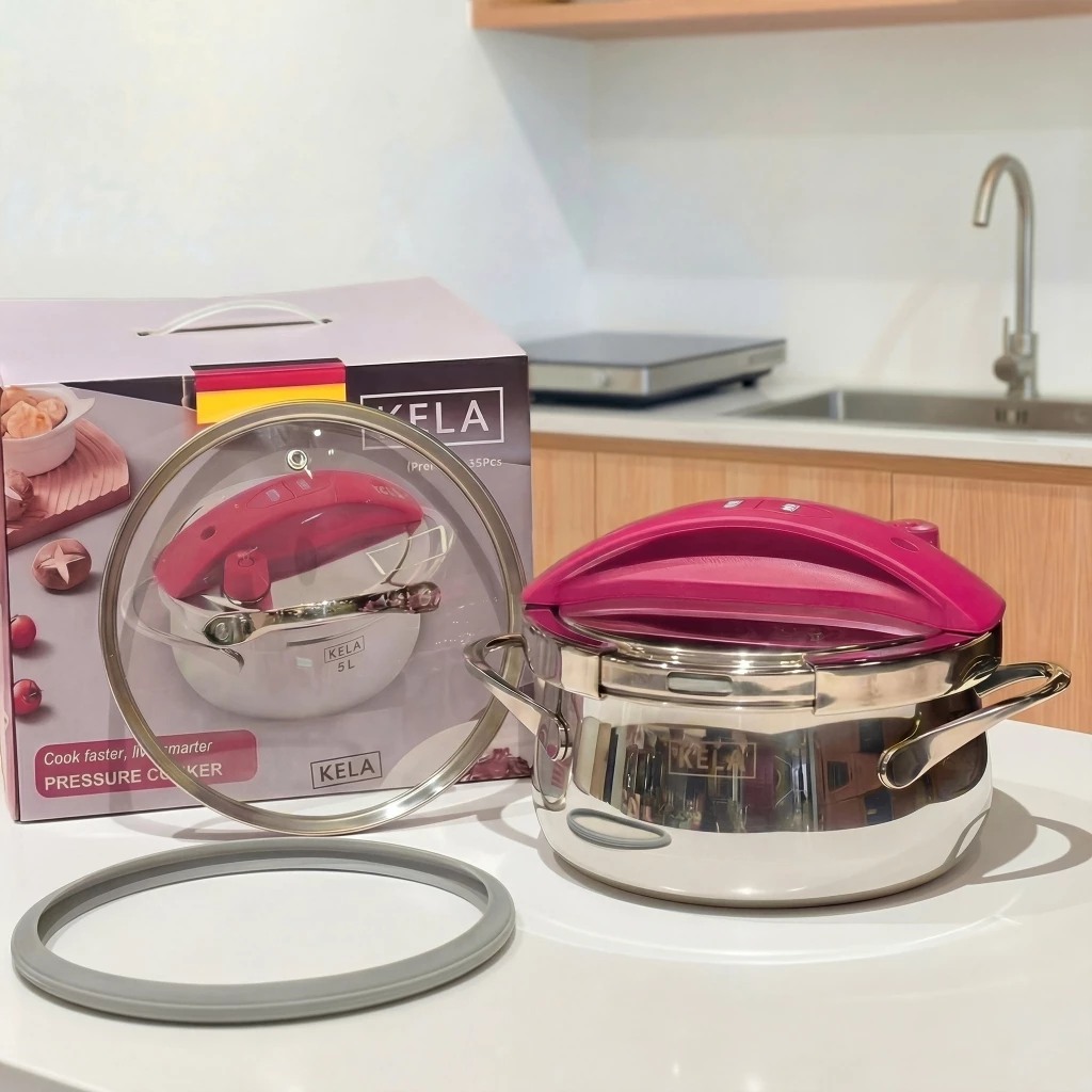 Nồi áp suất Kela đỏ/inox dung tích 3l dễ sử dụng, cao cấp dùng mọi loại bếp - Ảnh 2